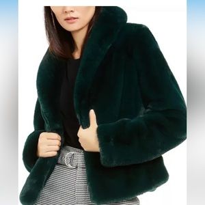 INC International Concepts Women's Faux Fur Coat Green